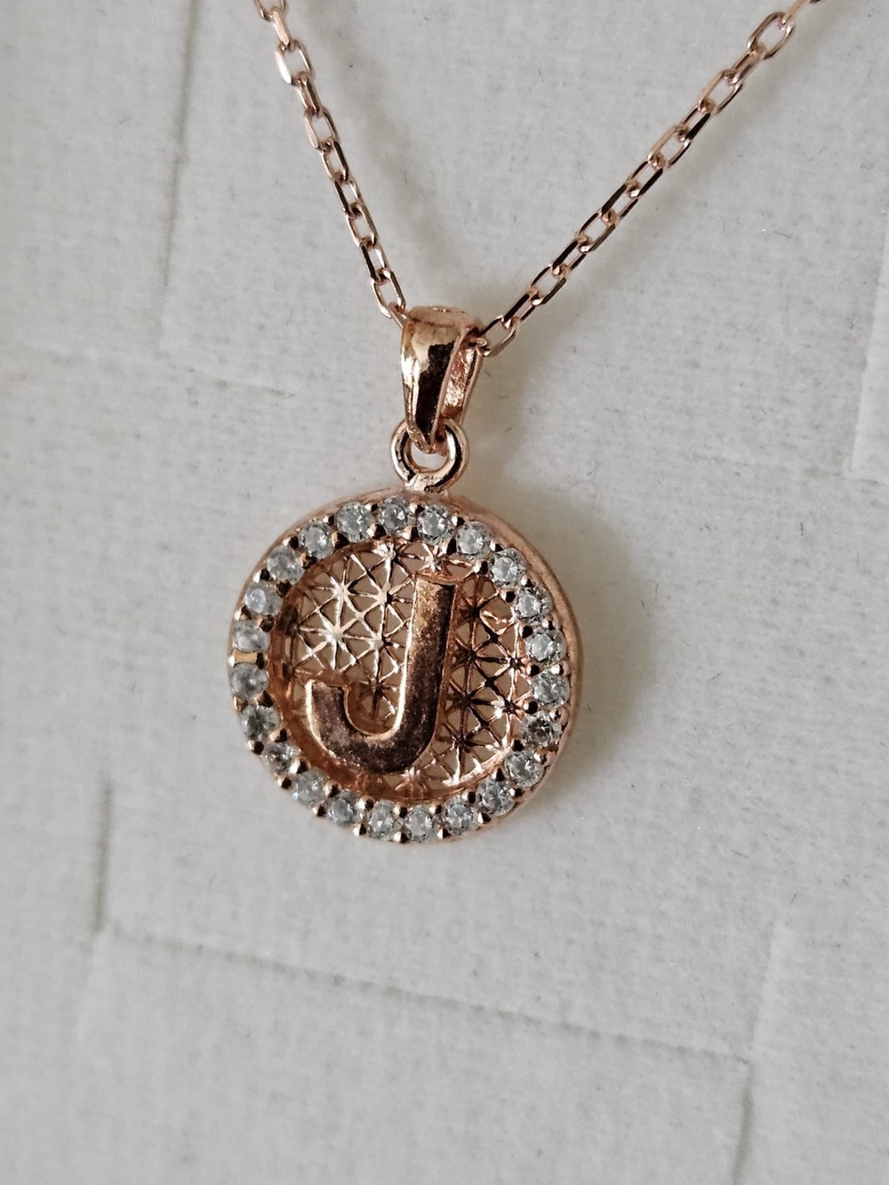 925 silver Rose Gold 'J' Initial Pendant Necklace
